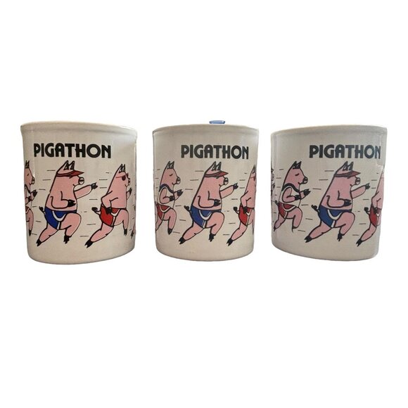 Pigathon Pig Coffee Mugs Set of 3 Vintage 1980's England 3.5" - Picture 1 of 16